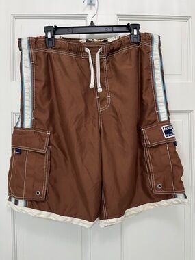 Aeropostale Y2K Brown Cargo Swim Shorts - Size Medium